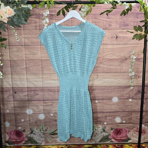 Women's Turquoise Swim Cover-Up Dress (T17) - Picture 4 of 6